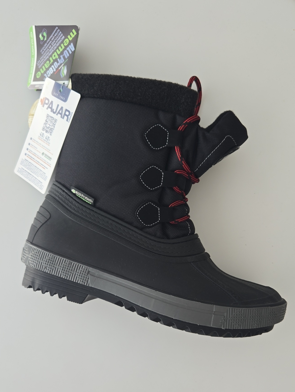 Pajar Men's Black and Gray Winter Snow Boot with Red Accent Laces